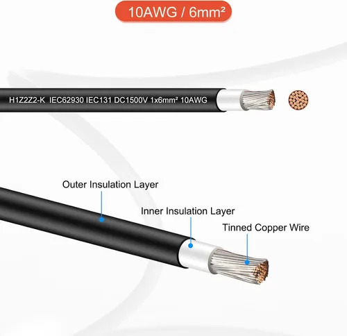 Miniatura 3 de MECCANIXITY Cable de panel solar de 164 pies 10AWG 6mm2, extensión de cable solar estañado, alambre de cobre negro, para RV, barco, panel solar