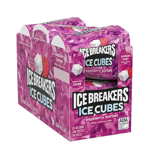 Miniatura 3 de ICE BREAKERS Ice Cubes - Botellas de goma de mascar sin azúcar con sabor a sorbete de frambuesa, 3.24 onzas (6 unidades, 40 piezas)
