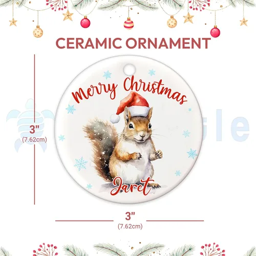 Miniatura 4 de Hyturtle Adornos de Navidad personalizados para amantes de las ardillas - Adorno de cerámica personalizado con nombre de ardilla de Navidad - Lindos