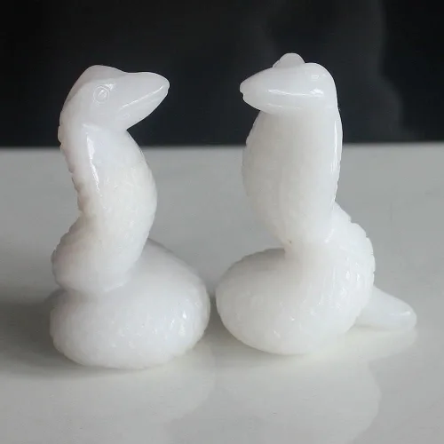 Miniatura 4 de 2 '' tallado a mano piedra preciosa cristal blanco jade serpiente figura talla animal Jade blanco