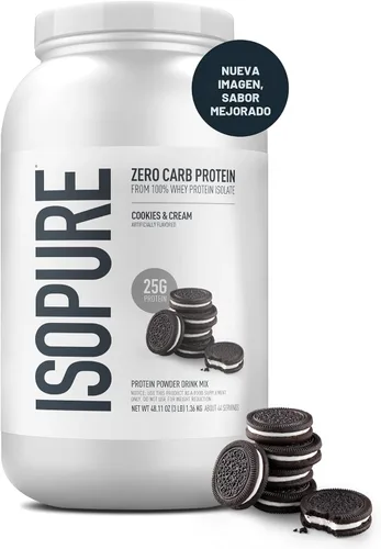 Miniatura 2 de Isopure Zero Carb 100% Proteína Pura de Suero Aislado en Polvo, Libre de Lactosa, Libre de Gluten, Con Vitaminas, Galletas y Crema, 25g de Proteína