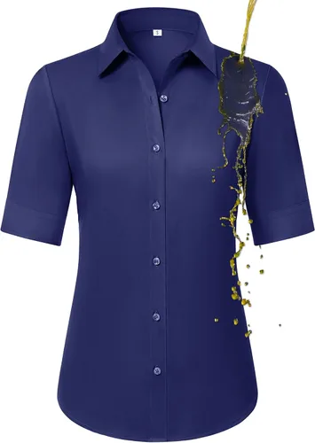 Miniatura 23 de Camisas con botones para mujer, ajustadas, de manga corta, con cuello, sin arrugas