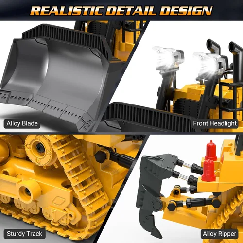 Miniatura 4 de Bulldozer de Juguete RC para Niños, Vehículos de Construcción de Bulldozer de Control Remoto, Tractor Tipo Oruga Dozer de 9 Canales 2.4Ghz