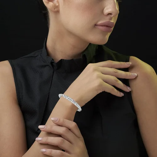 Miniatura 2 de MAX + STONE Pulsera ligera de plata de ley 925 para mujer, pulseras de 7 pulgadas con cierre de bisagras, pulsera de plata de ley antideslustre