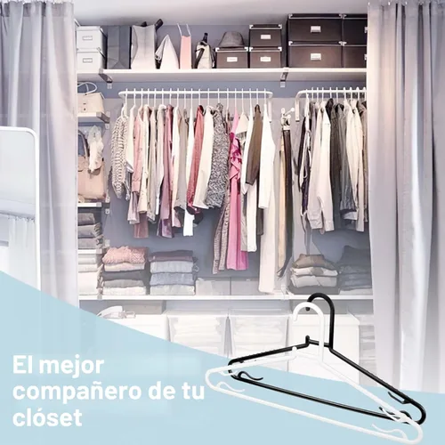 Miniatura 7 de Byomostor Perchas de plástico negro, paquete de 50 perchas ligeras y duraderas en forma de G, tamaño estándar, antideslizantes, perchas para ropa