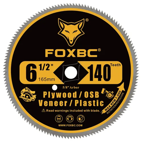 Miniatura 2 de FOXBC Hoja de sierra circular de 6-1/2 pulgadas con 140 dientes para cortar madera contrachapada, OSB, plástico y madera de chapa con mandril