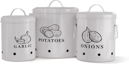KooK Botes de almacenamiento de cocina de papa, cebolla y ajo, contenedores rústicos de granja con agujeros de aireación, latas de verduras vintage,