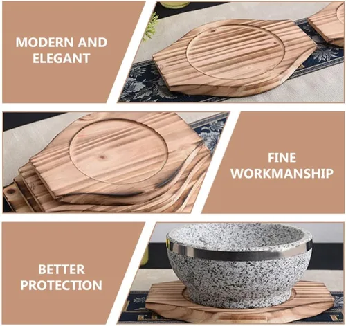 Miniatura 3 de UPKOCH Soporte coreano Dolsot Stone Bowl Base de madera Cazuela Olla Bandeja Bibimbap Bowl Estera de madera Hot Pot Trivet Trivet Coaster S