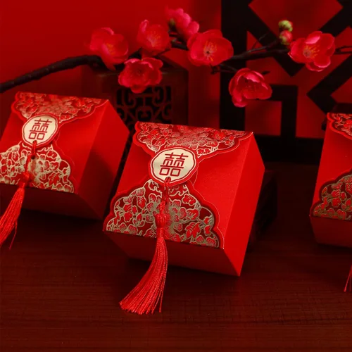 Miniatura 9 de Abaodam Cajas de dulces de boda chinas, 80 cajas de regalo chinas con borla para invitados, bolsa creativa de decoración de mesa para compromiso