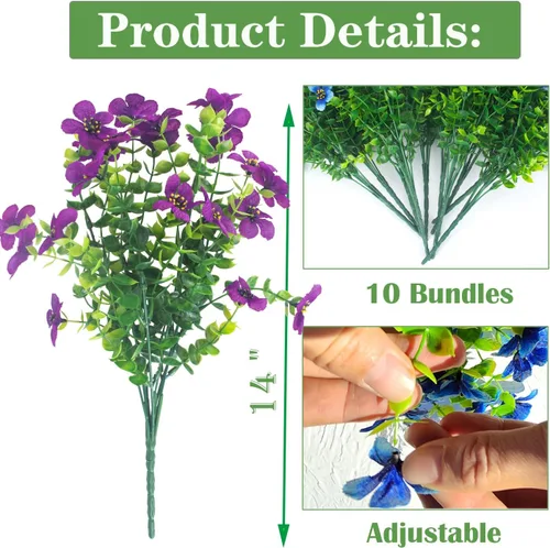 Miniatura 7 de Grunyia 10 paquetes de flores artificiales para exteriores, resistentes a los rayos UV, flores falsas que no se decoloran, plantas sintéticas