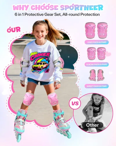 Miniatura 3 de Sportneer Patines en línea ajustables de 4 tamaños para niñas, patines en línea para niños, talla 12C-9 con ruedas iluminadas, patín