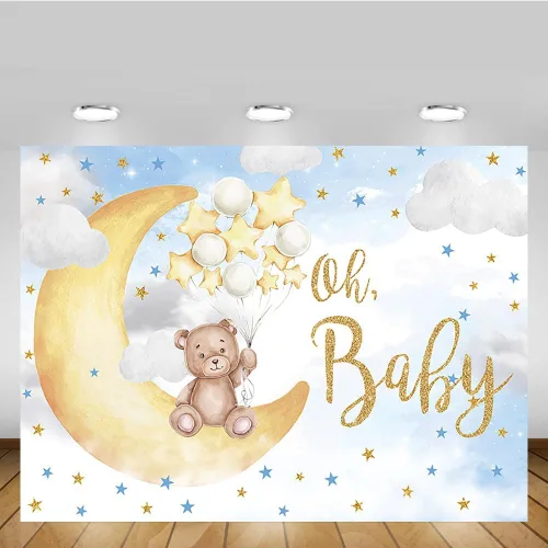 Miniatura 5 de MEHOFOND Telón de fondo azul para baby shower de 7 x 5 pies para niñas, recién nacido, bebé está en camino, fondo de fotografía, luna, nube