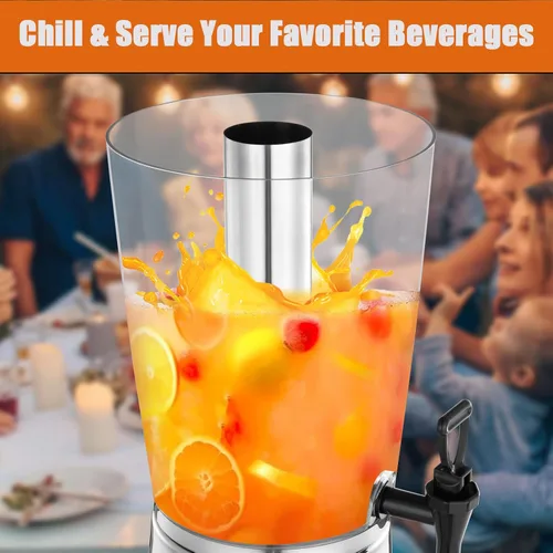Miniatura 3 de Dispensador de bebidas de 2 galones con soporte, dispensadores de bebidas para fiestas, dispensadores de jugo de acero inoxidable con tubo de hielo