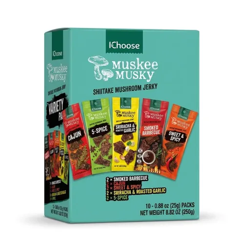Miniatura 11 de IChoose Muskee - Carne seca de hongos almizclada sabor a 5 especias, cecina vegana de hongos shiitake a base de plantas, sin colesterol, rica