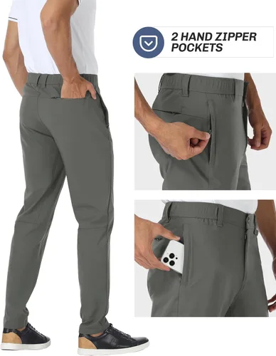 Miniatura 3 de PULI Pantalones de golf para hombre, elásticos, ajustados, casuales, para trabajo, senderismo, pantalones impermeables con bolsillos