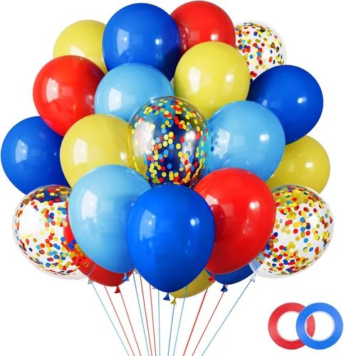 Miniatura 12 de RUBFAC 65 piezas de globos de 12 pulgadas, kit de globos rojos, negros y blancos con confeti y cintas para cumpleaños, bodas, baby shower, Negro