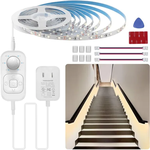 Miniatura 15 de Luces con sensor de movimiento para debajo del gabinete: tira de luces LED enchufables para interiores con adaptador aprobado por UL FCC, atenuador