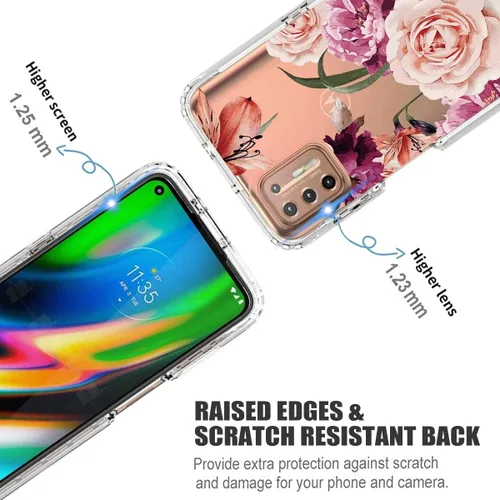Miniatura 2 de Funda para Moto G9 Plus, Motorola G9+ XT2087-1 con protector de pantalla de vidrio templado, funda protectora de cuerpo completo con patrón floral