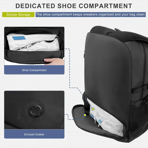 Miniatura 4 de UNIHIMAL Bolsa de Tenis Mochila de Tenis para Hombres y Mujeres, Gran Capacidad Contiene 2 Raquetas con Compartimento Ventilado para Zapatos y Negro