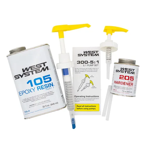 WEST SYSTEM Paquete de resina epoxi 105A (32 onzas líquidas) con endurecedor epoxi rápido 205A (7 fl oz) y 300 mini bombas de medición epoxi juego