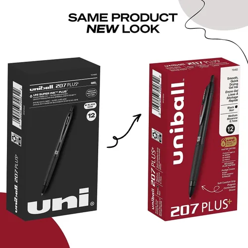 Miniatura 3 de Uniball™ 207 Plus+ Bolígrafos de gel retráctiles, punta media (0.028 in), tinta negra, paquete de 12 Negro