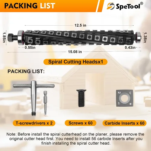 Miniatura 6 de SpeTool Cabezal de corte helicoidal de 6 pulgadas para cepilladora Jet de 6 pulgadas de grosor, cabezal de corte en espiral, 4 filas, 28 insertos