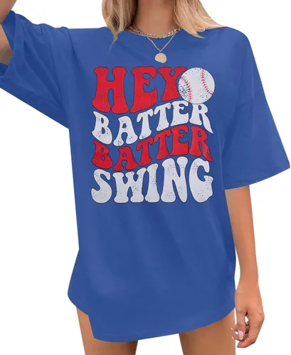 Miniatura 23 de Camiseta de béisbol para mujer, camisetas de béisbol de gran tamaño Hey Batter Batter Swing Graphic Tee Ballpark Gift Tops de manga corta