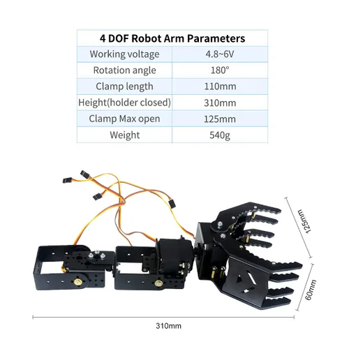 Miniatura 5 de Robot Kit XiaoR Geek 4 DOF Brazo robótico con servo para arranque