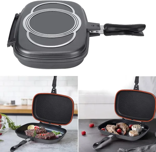 Miniatura 4 de Sartén abatible de doble cara para parrilla, utensilios de cocina, utensilios de cocina, sartén antiadherente, sartén de doble cara para uso