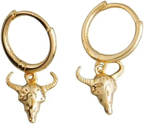NEW 925 Sterling Silver Bull Head Hoop Earring with Nature-Inspired Design for Women