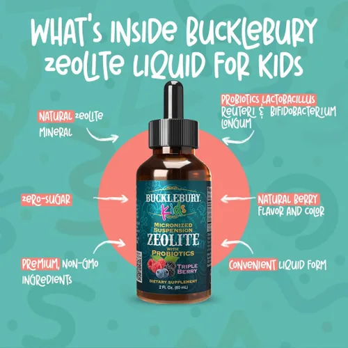 Miniatura 3 de BUCKLEBURY Desintoxicación líquida de zeolita para niños con probióticos, probióticos naturales sin azúcar con sabor a bayas para niños