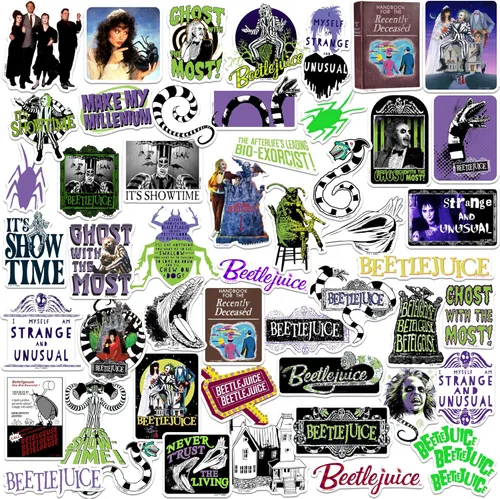 Beetlejuice - Paquete de 50 calcomanías de vinilo grandes de lujo – Calcomanías troqueladas para laptop, botella de agua, álbumes de recortes,