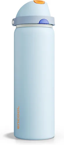 Miniatura 29 de ENCOOL Botella de agua aislada con popote, botella de agua de acero inoxidable con tapa de botón, a prueba de fugas y sin BPA, mantiene el frío Atún
