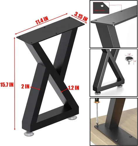 Miniatura 3 de Patas de mesa de metal de 28 pulgadas, banco de comedor de café, escritorio de hierro negro, patas de muebles resistentes con patas ajustables