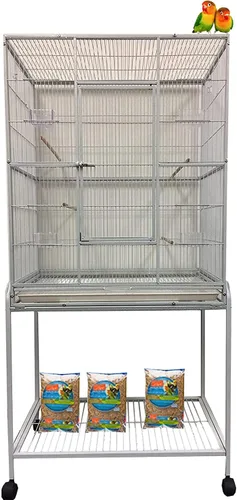 Miniatura 18 de Jaula de vuelo de loro de hierro forjado duradera de lujo para puerta delantera, puertas laterales de anidación laterales, parte inferior acrílica