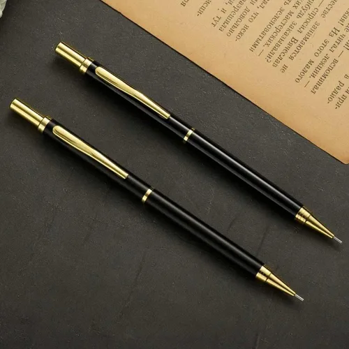 Miniatura 2 de MROOFUL Portaminas de lujo de metal completo de 0.020 in, plomo dorado y plateado, con caja de regalo, lápiz de pintura, boceto de arte, papelería