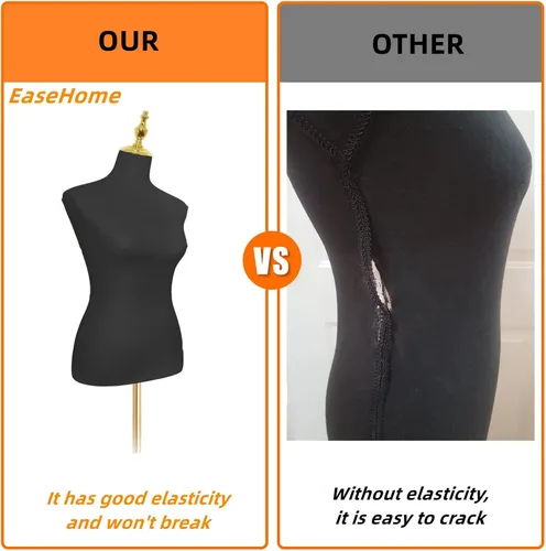 Miniatura 4 de EaseHome Cuerpo de maniquí para mujer, cuerpo de maniquí femenino, altura ajustable, formas de vestido de cuero negro para coser, soporte de cuerpo