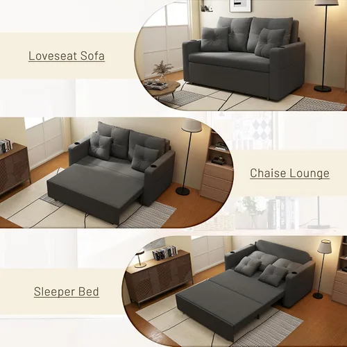 Miniatura 4 de Krcix Sofá cama 3 en 1, sofá cama convertible de 56 pulgadas, sofá biplaza con portavasos, USB, sofá para sala de estar, dormitorio, apartamento
