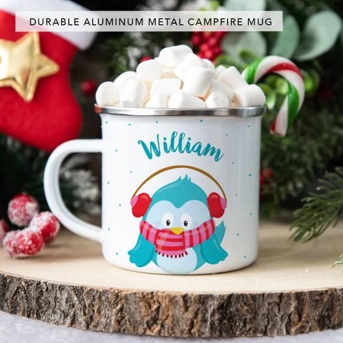 Miniatura 3 de Andaz Press Taza de café de acero inoxidable con nombre personalizado de 11 onzas para niños, diseño de búho azul festivo, 1 paquete, taza
