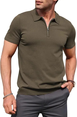 Miniatura 16 de RQP Camisas polo con cremallera para hombre, camisas casuales de punto de manga corta/larga, camisas de golf elásticas ajustadas, suéter suave