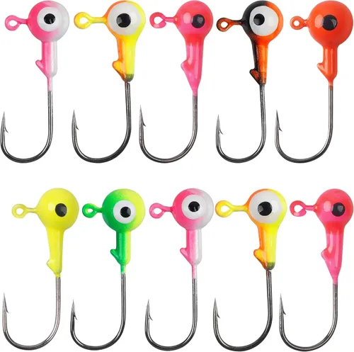 30 piezas de anzuelos de pesca con cabeza de bola redonda con ojos 3D Crappie jig señuelo pintados ganchos para lubino crappie lubino trucha agua