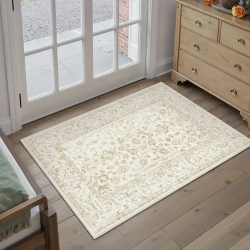 Miniatura 152 de PureCozy Alfombra de área beige de 2 x 3 pulgadas, lavable, vintage, pequeña, para entrada, cocina, suave, retro, floral, de pelo bajo, tapete