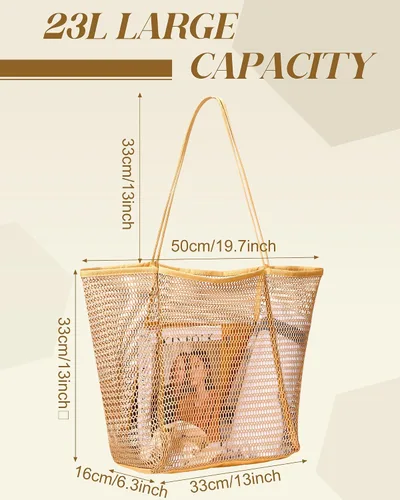 Miniatura 2 de Cunno Bolsa de playa de malla para mujer, 6 piezas, impermeable, a prueba de arena, para viajes, vacaciones, compras, picnic