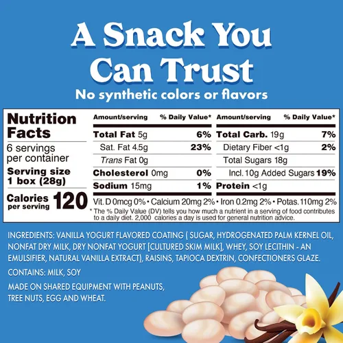 Miniatura 2 de Sun-Maid Snack de pasas recubiertas de yogur de vainilla, 1 onza Paquete de 6 unidades Fruta seca natural entera Sin azúcar añadido