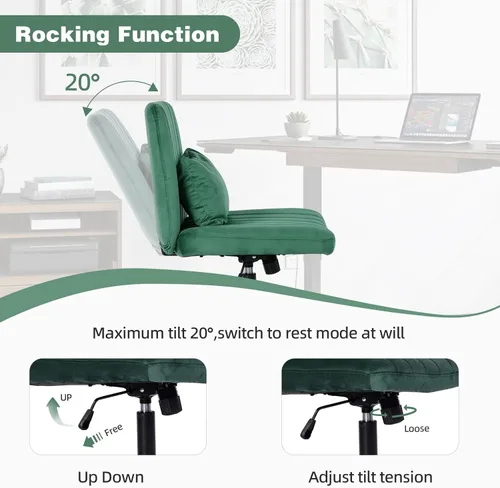 Miniatura 5 de Silla cruzada con ruedas, silla de oficina con patas cruzadas con ruedas, silla de oficina sin brazos, sillas de escritorio de terciopelo con ruedas