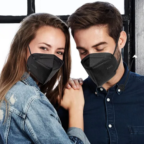 Miniatura 5 de OKIAAS - Mascarilla KN95, paquete de 25, mascarillas negras de 5 capas, protección facial contra PM2.5, polvo, polen y niebla, adecuadas