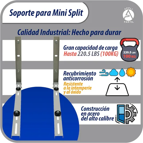 Miniatura 5 de Appli Parts Soporte para montaje en pared de Unidad Condensadora Externa de Mini Split hasta 150kg modelo APAB-2160 incluye kit de fijación, pernos