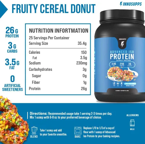 Miniatura 2 de InnoSupps Advanced Iso Protein Proteína aislada de suero 100% en polvo Sin edulcorantes artificiales Baja en grasa, baja en carbohidratos