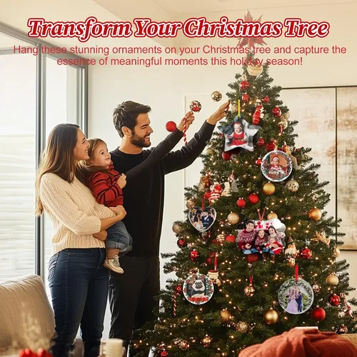 Miniatura 4 de Adornos de Navidad personalizados de doble cara con foto, adorno de Navidad personalizado 2025, adornos de corona de Navidad personalizados