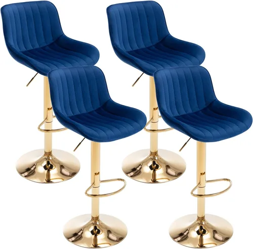 Miniatura 9 de Juego de 4 taburetes de bar giratorios de terciopelo con respaldo y reposapiés, sillas de bar doradas modernas ajustables para isla de cocina, bar